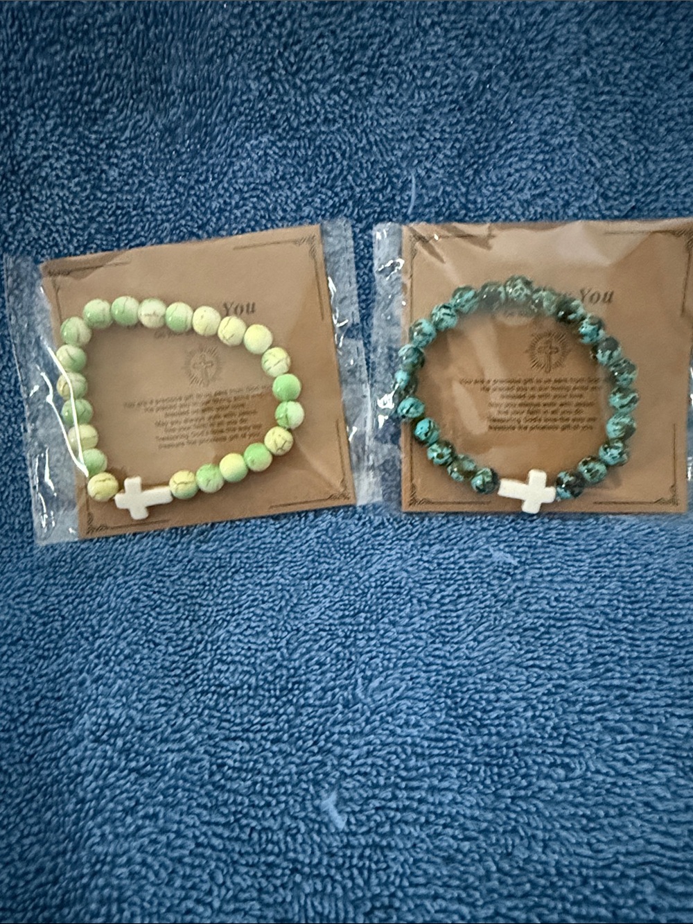 Beaded Cross Stretch Bracelets - Mint & Teal